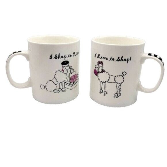 Savinio Designs Fifi Poodles Dogs 2 Mug Set 4" Live To Shop Shop To Live Purse - Picture 3 of 11